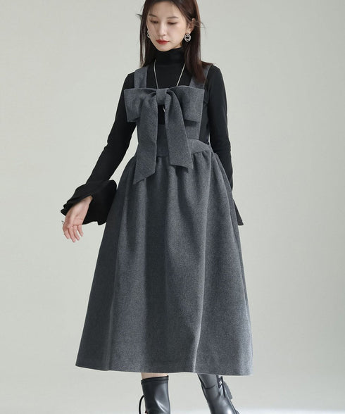 Bow Strap Wool Dress